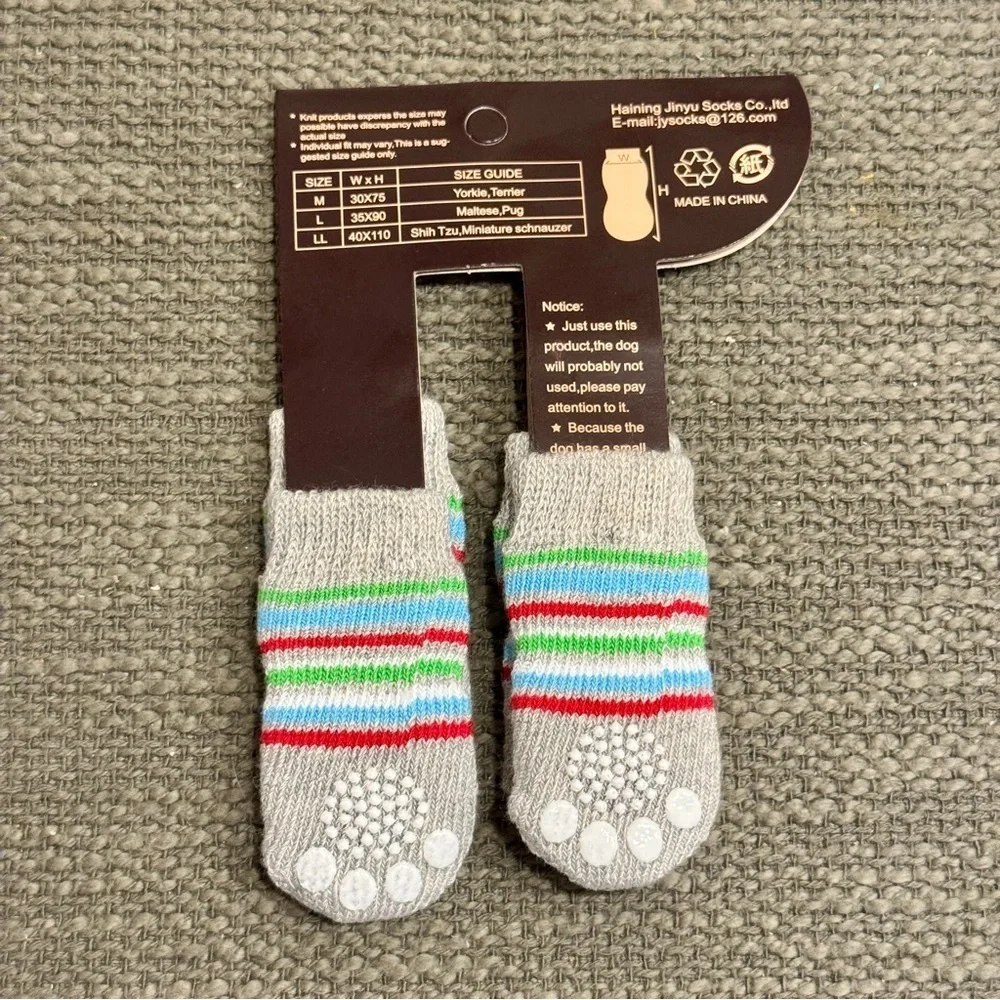 Striped Gray Non-Slip Dog Socks